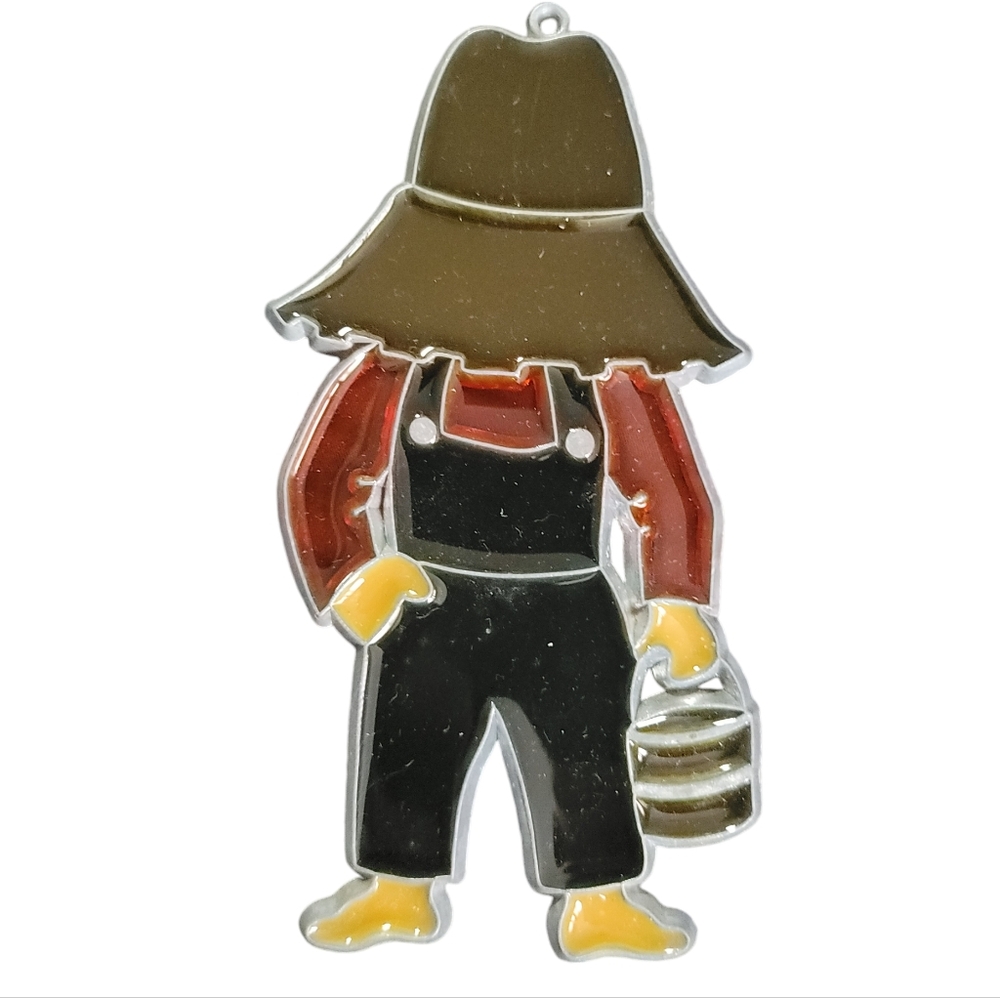 Vntg Handmade Stained Glass Huckleberry Finn Country Boy Suncatcher Ornament